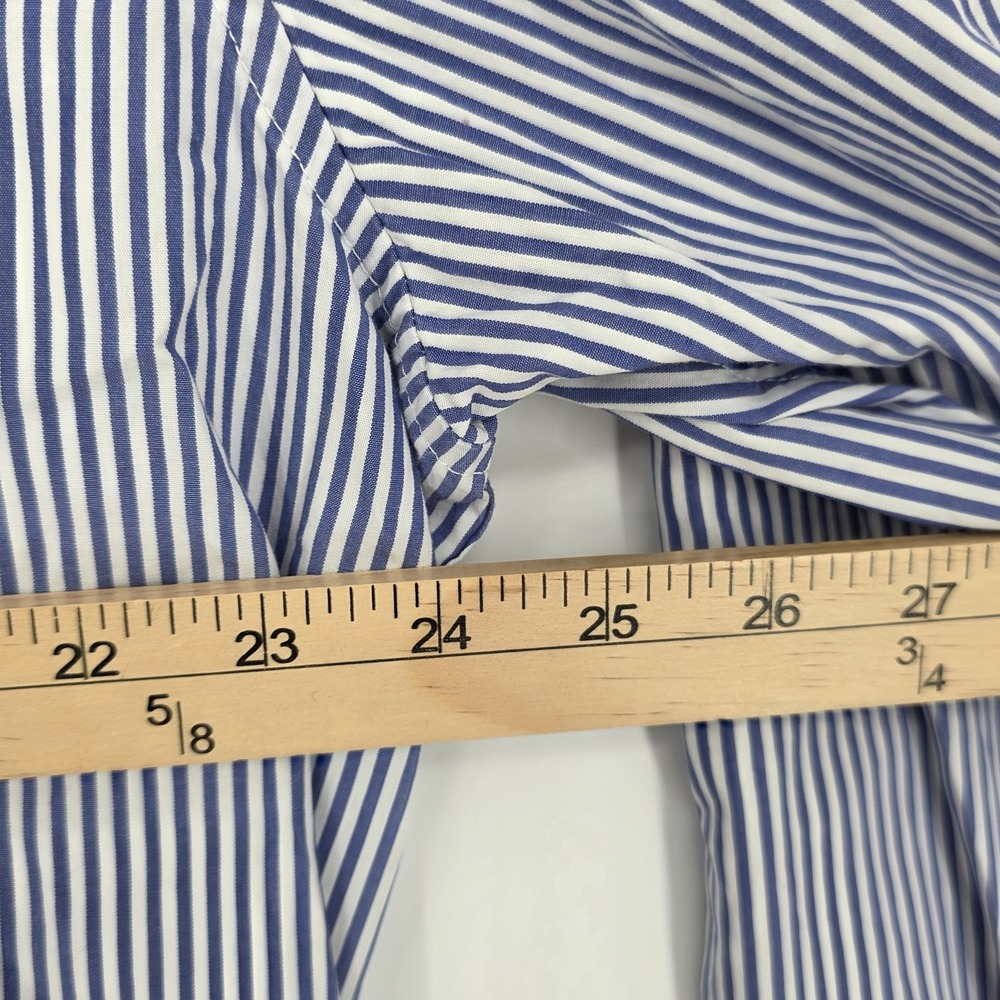 Y2K Stafford Prep Men XL ButtonUp Shirt Blue Striped Sailing Collegiate Flip Cuf - Picture 9 of 13